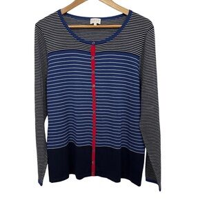 East Womens 100% Merino Wool Cardigan Sweater Size XL Striped Business Casual